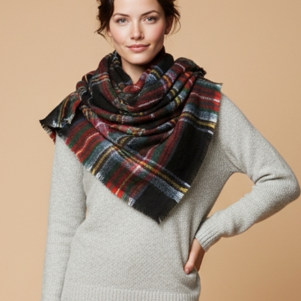 Swanky Coconut  Plaid Triangle Scarf